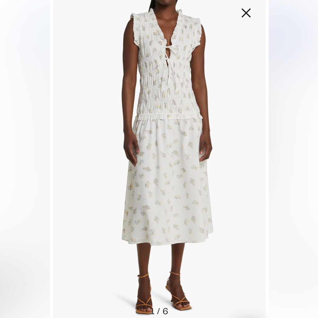 Rails New Dion Floral Shirred Cotton Midi Dress
